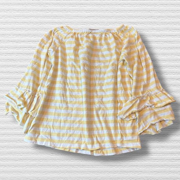 Fireflies & Fairytales Girls 8 Top Yellow Stripe Bird Embroidery Ruffle Sleeve - Picture 5 of 5